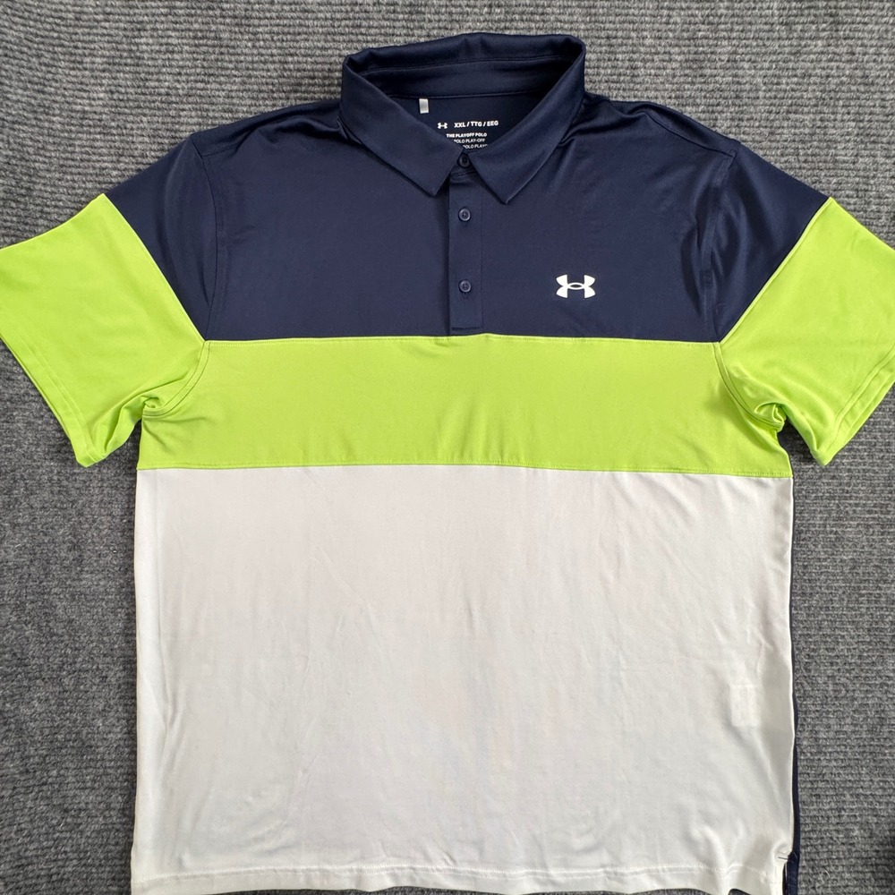 Under Armour The Playoff Polo XXL Navy Lime White Colorblock Performance Gof